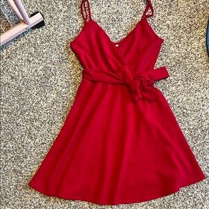 Red Sleeveless Wrap Mini Dress